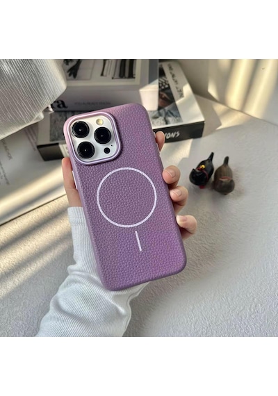 Apple Uyumlu iPhone 14 Pro Beats Magsafe Deri Görünümlü Silikon Kılıf Kapak Mor