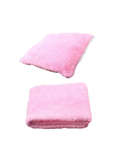 2 Li Set Battaniye Ve Minder Kedi Uyku Yatağı Minderi Pembe