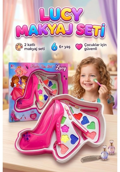 Lucy İkili Topuklu Ayakkabı Şeklinde Tasarımlı 5 Farklı Renk Boyalı Eğitici Oyuncak Makyaj Seti 1