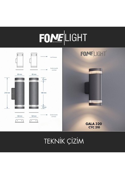 Gala Duo Modern Cam Detaylı Çift Yönlü Led Duvar Apliği 80x120x210 Mm Ip65 Alüminyum Dış Mekan Bahçe Balkon Teras Cephe Aydınlatması 3000k Diğer