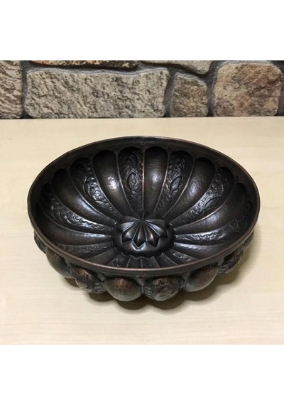 Dilimli İşlemeli Bakır Hamam Tası Bakır