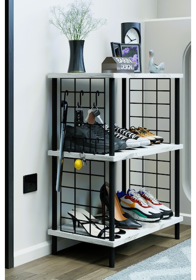 3 Raflı Metal Telli Çok Amaçlı Ayakkabılık Ve Organizer Raf Kolay Kurulumlu, Çevir-tak Sistem Raf Beyaz Mermer 3 Raflı Metal Telli Çok Amaçlı Ayakkabılık Ve Organizer Raf Kolay Kurulumlu, Çevir-tak Sistem Raf Beyaz Mermer