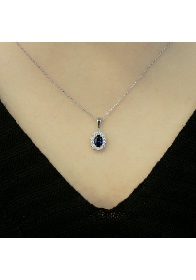 Lova Pırlantalı Oval Safir Anturaj Kolye - 2030021