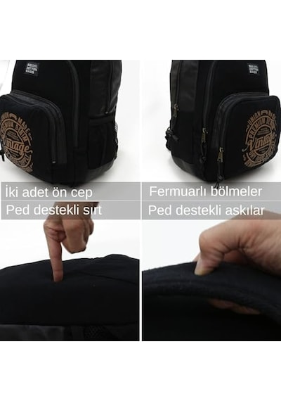 15mins Old Cotton Cargo 7184 Revilla Sırt Okul Günlük Seyahat 15 İnç Laptop Notebook Tablet Çantası Siyah Siyah 12 Gri