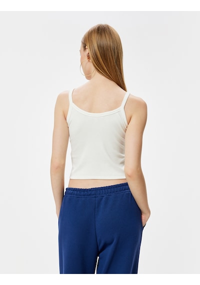 Koton Askılı Atlet Fiyonk Detaylı Slogan Nakışlı Slim Fit Ekru 4sal30365ık Ekru
