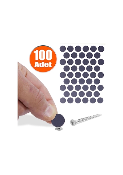 Badem10 Yapışkanlı Vida Tapası Tıpası Antrasit Gri Vida Kapatıcı Kapağı 100 Adet