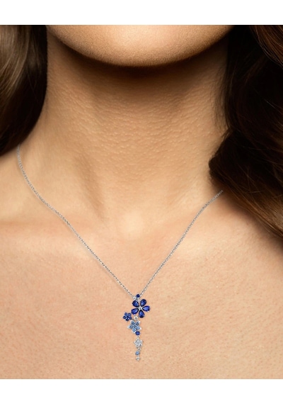 Brezza Lusso Jewelry Safir Taşlı Pırlanta Model Çiçek Demeti Kadın Gümüş Kolye 45 CM 45 CM