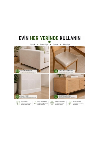 Ayrex 5 Adet Kedi Koltuk Tırmalama Koruyucu 20x50 Cm Şeffaf Yapışkanlı Mobilya Tırmalama Önleyici Bandı Bej Tek