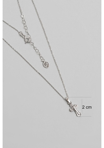 Minimal 18 Ayar Beyaz Altın Kaplama 45 Cm Gümüş Cross Kolye