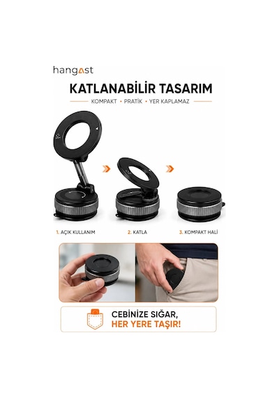 Manyetik Telefon Tutucu Vakumlu 360 Dönebilen Katlanabilir Masa, Araç Ve Cam Uyumlu Telefon Standı Siyah Manyetik Telefon Tutucu Vakumlu 360 Dönebilen Katlanabilir Masa, Araç Ve Cam Uyumlu Telefon Standı Siyah