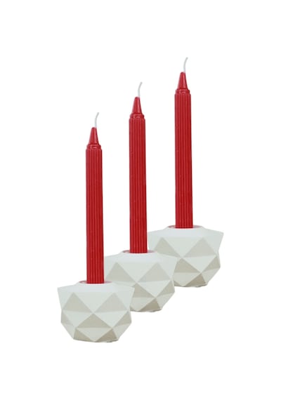 Mumluk Şamdan 3 Adet Tealight Ve İnce Mum Uyumlu Prizma Model - Beyaz