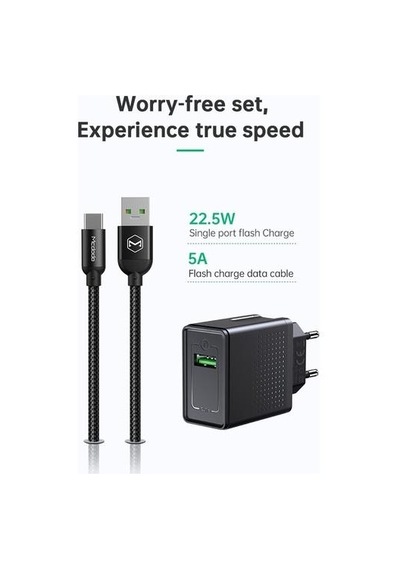 Mcdodo Vooc 22.5W 5A Şarj Cihazı Type C Kablo 1.2M Siyah CH-5800