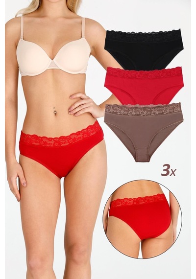 Sensu Kadın Özel Kumaş Bambu Beli Dantelli 3'lü Külot Set Model-5 Model5