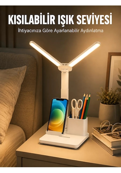 Kısılabilir Led Masa Lambası Kalemlik Telefon Standı Ve Okuma Işığı Bir Arada Yeni Nesil Çr