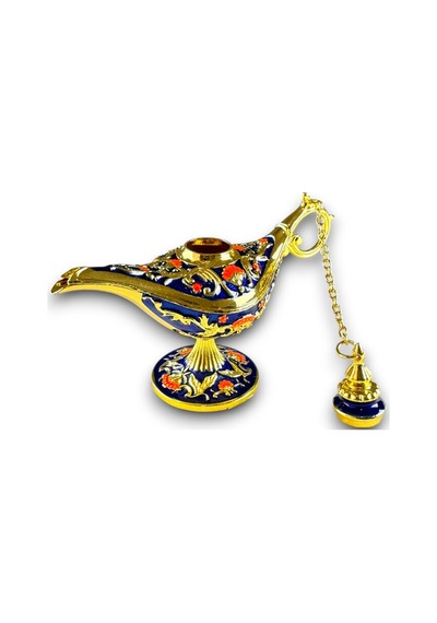 Aladdin Sihirli Lambası Renkli İşlemeli Dekoratif Biblo Alaattin Metal Çelik No:1 - 11x7 CM