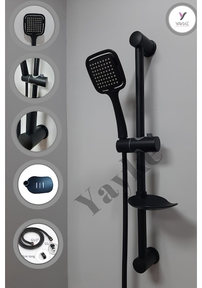 Yayke Mat Siyah Kardelen Sürgülü Duş Seti Banyo Duş Takımı Mat Siyah
