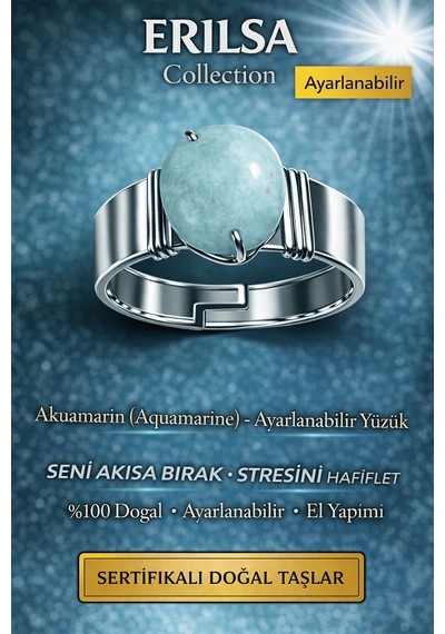 Erilsa Akuamarin Doğal Taş Ayarlanabilir Yüzük Çok Renkli