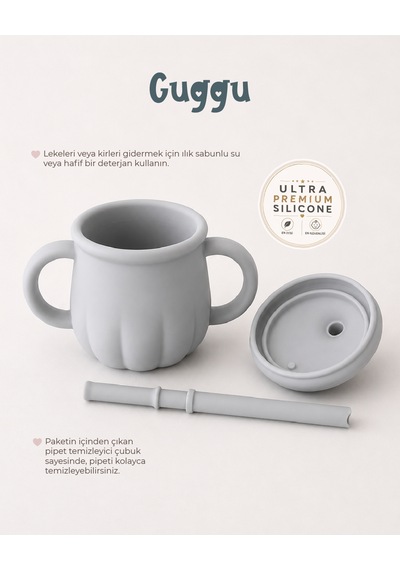 Tgm Baby Guggu Ultra Premium Silikon Pipetli Alıştırma Bardağı 200 Ml Açık Mavi