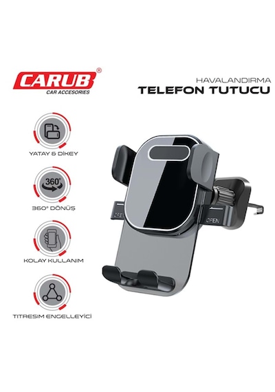 Havalandırma Kancalı Şeffaf Araç Telefon Tutucu Siyah