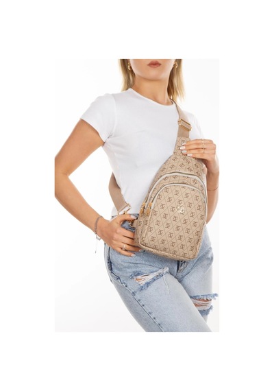 Newish Polo Kadın Deri Monogram Desenli Çapraz Bel Göğüs Ve Omuz Çantası New218 Bej-bej 53254602
