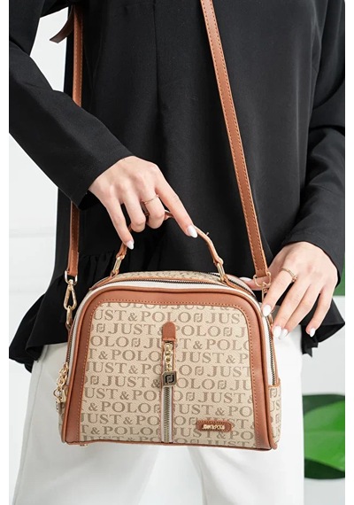 Just Polo Kadın Çok Bölmeli Ayarlanabilir Askılı Lüks El Ve Omuz Çantası Shoulder Bag Vizon Taba