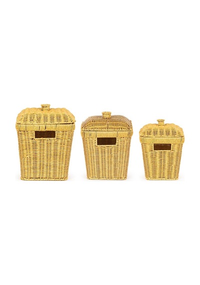 Pbt-919-2 3lü Hasır Sepet Kapaklı Bambu Sepet Seti Dekoratif Banyo Mutfak Düzenleyici Patates Soğan Sepeti Organize Diğer