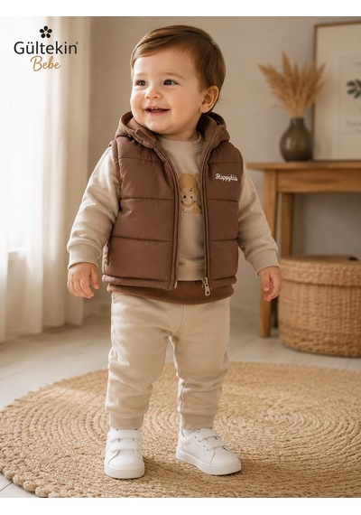 Hippıl Baby Ayıcık Nakışlı Erkek Üçlü Takım 6-18 Aylık -bay5100492 - Kahverengi