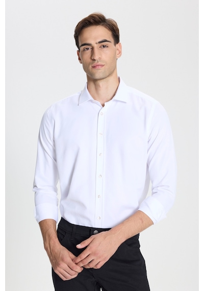 George Henry Pamuklu Oxford Slim Fit Dar Kesim Klasik Yaka Armürlü Gömlek Beyaz