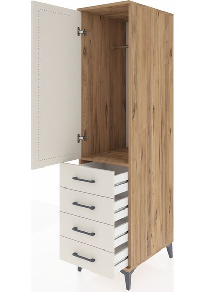 Kronos Dolap Tek Raflı 4 Çekmeceli Tek Askılı 44x59x182 Çam-a... Çam