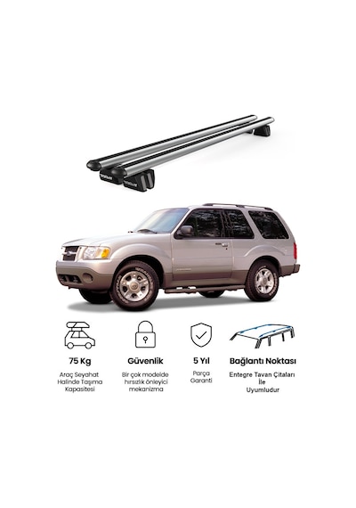 Pençe Ford Explorer 2001-2010 Uyumlu Gri Ara Atkı 135cm Port Bagaj Tavan Barı