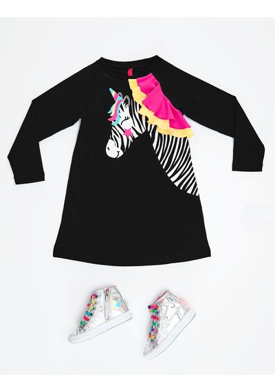 Denokids Unicorn Zebra Kız Çocuk Elbise Renkli Çok Renkli