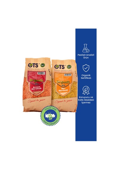 Ots Organik 2'li Mercimek Seti Kırmızı Mercimek & Sarı Mercimek 2 X 750 G Organik Sertifikalı, Pestisit Analizli