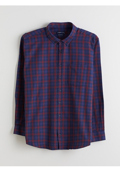 Lcwaıkıkı Classic Bordo Büyük Beden Regular Fit Uzun Kollu Ekose Erkek Gömlek