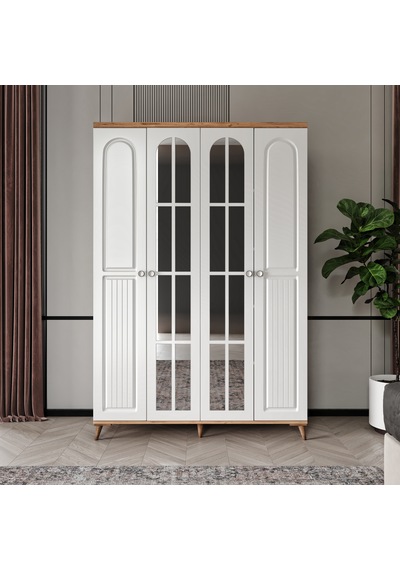 Bohem 4 Kapaklı Aynalı Komple Mdf Gardırop - Elbise Dolabı