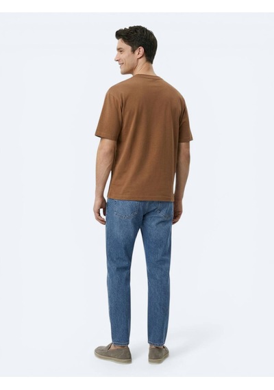 Kip Kahverengi Düz %100 Pamuk T-shirt