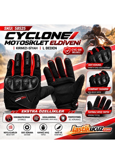 Cyclone Cyc-04 Kırmızı-siyah L Beden Dokunmatik Ekran Uyumlu Korumalı Motosiklet Eldiveni