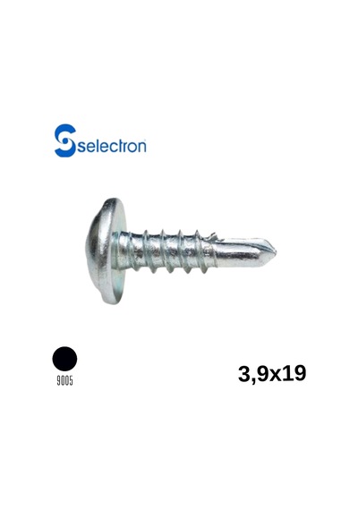 Selectron 3,9x19 Geniş Pul Başlı Matkap Uçlu Vida Siyah 1000 Ad. 3,9 X 19