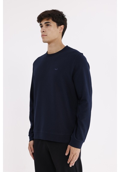 Rowinger Yatay Dokulu Ottoman Yüzey Tonal Logo Detaylı Bisiklet Yaka Standart Kalıp Sweatshirt Navyblue