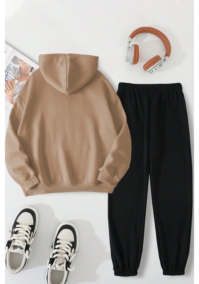 Uyguntarz Unisex Uykucu Panda Baskılı Rahat Eşofman Takımı Bej