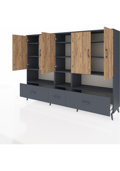 Hyperion Dolap 12 Raflı 3 Çekmeceli 5 Kapaklı 220x44x163 Antrasit Antrasit-çam/antrasit Hyperion Dolap 12 Raflı 3 Çekmeceli 5 Kapaklı 220x44x163 Antrasit Antrasit-çam/antrasit