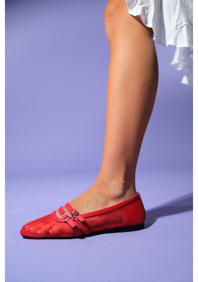 Luvishoes Luvi Shoes Moana Kırmızı Fileli Kadın Babet Ayakkabı Kırmızı