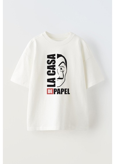 Thewert Unisex La Casa De Papel Mask Tasarım Baskılı Pamuk Beyaz Oversize T-shirt
