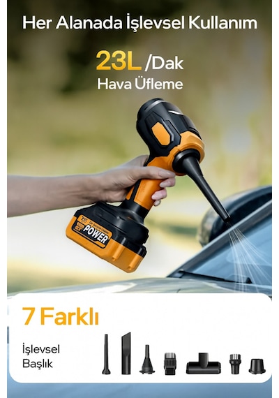20 000 Pa Kablosuz Şarjlı Araç İçi Süpürge Vakum + Hava Üfleme Taşınabilir Oto Temizleyici