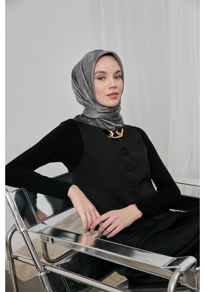 Silk Home Polyester Karışımlı Shiny Eşarp Gümüş Etnik Desenli Parlak Dokulu 90x90 Çok Renkli