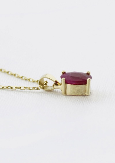 Yakut Oval Tektaş Kolye Sarı 39509775