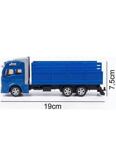 19cm Çek Bırak Mekanizmalı Detaylı Açık Kasa Lojistik Temalı Oyuncak Kamyonet Mavi