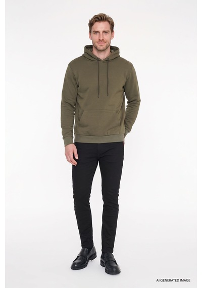 AC&Co / Altınyıldız Classics Erkek Haki Standart Fit Normal Kesim Kapüşonlu Kanguru Cepli Pamuklu Sweatshirt Haki