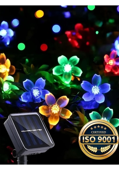 Solar Güneş Enerjili 30 Led Kiraz Çiçeği Ip65 Su Geçirmez Solar Işık Zinciri 6 Metre Rgb Gökkuşağı