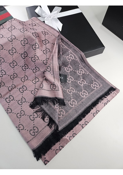 Miorel Scarfs G Desen Çift Taraflı Kaşmir İpek Şal 4 Mevsim Soft Pamuklu Şal Gül kurusu
