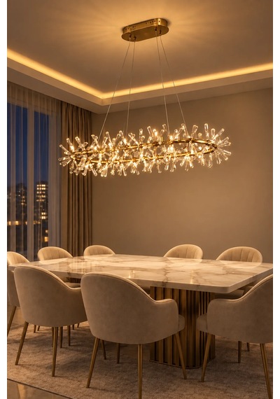 Modern Premium Gold Sarkıt Avize Dekoratif Halka Tasarım Yemek Odası Avizesi 22xg4